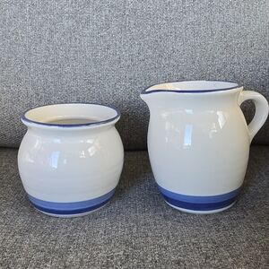 CREAM and SUGAR BOWL set Pfaltzgraff rio blue and white read Coffee Tea
